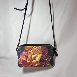 Vida Crossbody Small-Cloth & Leather Purse-Karren (Pure)-Brown & Pink Floral Mix